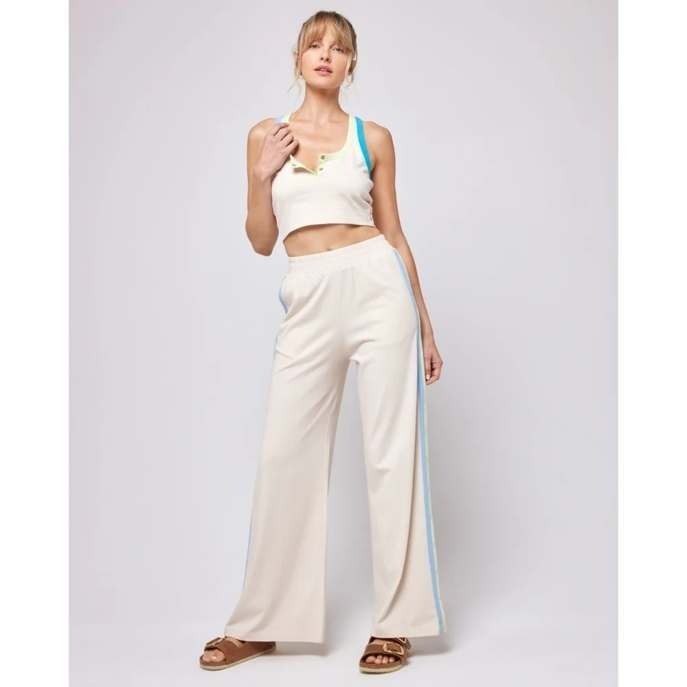 L*SPACE // soft jersey hi waist wide leg side stripe side snap activewear pants
